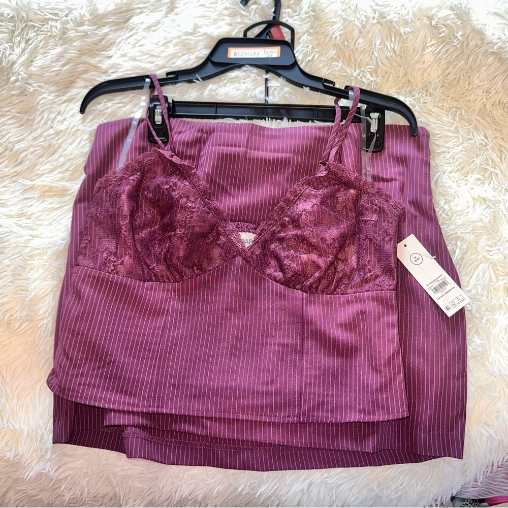 No Boundaries Woven Pinstripe Bustier Top and Mini Skirt Set, 2-Piece, Women's
